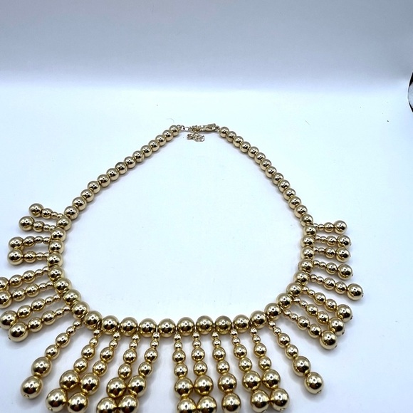 Banana Republic Gold Tone Geometric Bib Necklace Beaded Balls - Picture 6 of 10
